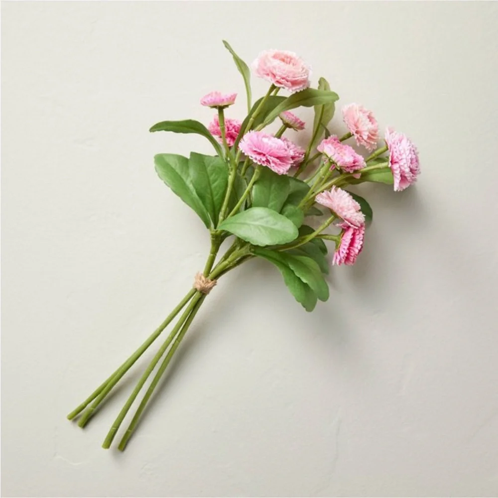 Ribbed Milk Glass Bouquet Vase & Mini Pink Strawflower Stem Bundle Hearth & Hand
